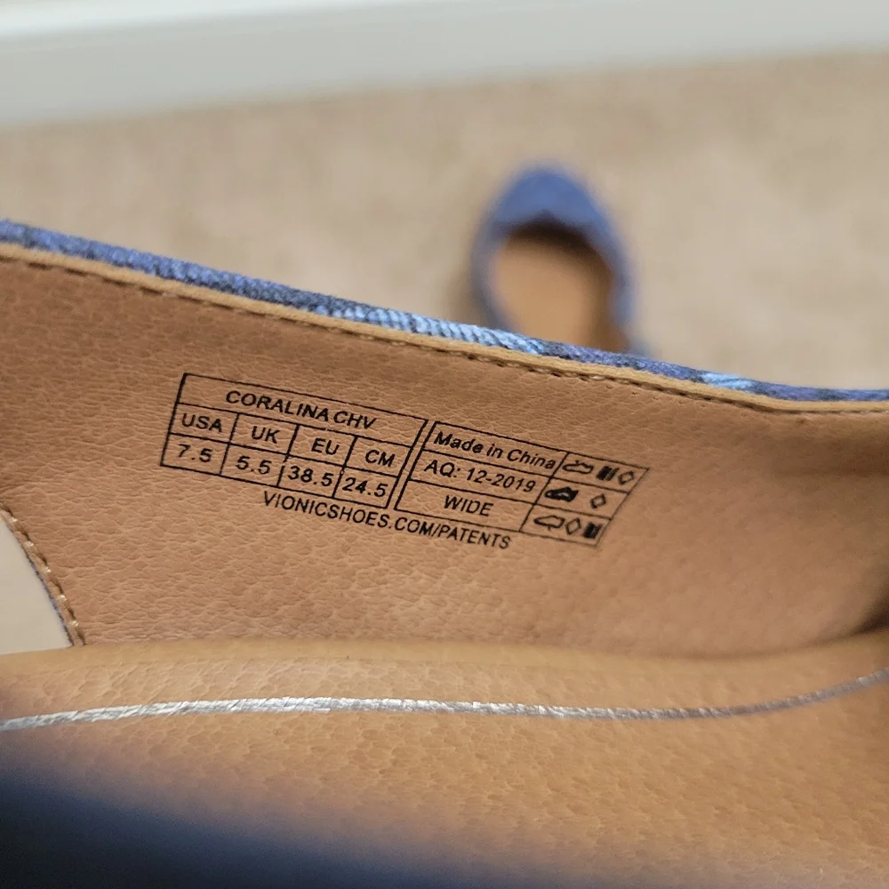 Vionic Summer CORALINA WEDGE Blue Sandal 7.5‎ Wide